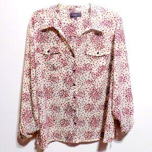 Elementz Woman's White with Small Black/Red Spots Button Down Top – Size: 2X